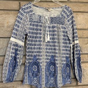Vintage America Blue and White Bohemian Blouse